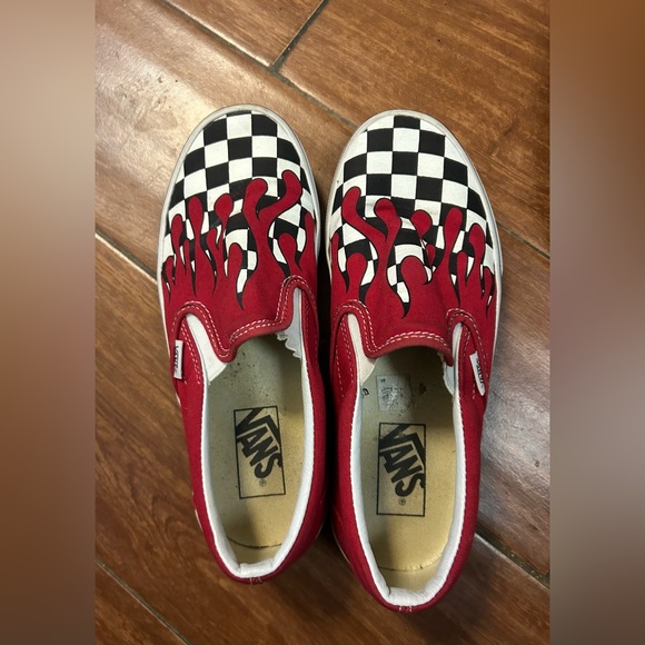 🔥 Vans custom Slip-On Checkerboard Flame Red & White Shoes - Picture 9 of 9